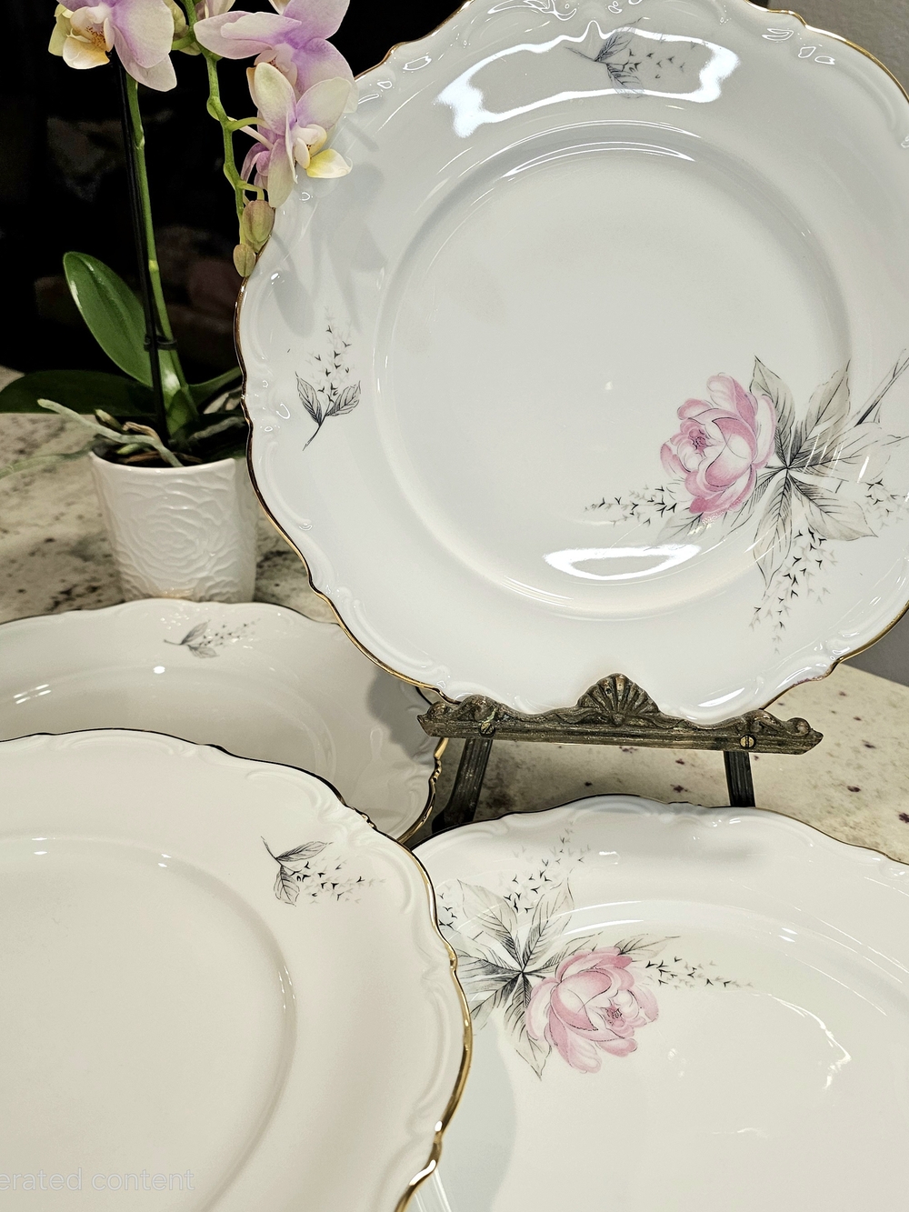 Royal M Bavaria Germany RMY4 Pink Rose Gold Trim Scalloped Plates Set 5 Dinner